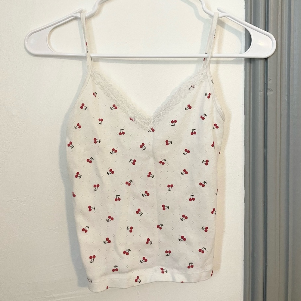 Brandy Melville Cherry Patterned White Camisole